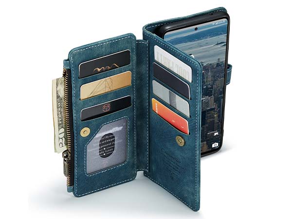 CaseMe Synthetic Leather Wallet Case with Zipper Pocket for Samsung Galaxy A53 - Teal