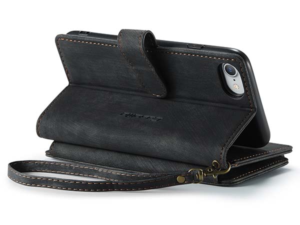 CaseMe Synthetic Leather Wallet Case with Zipper Pocket for iPhone 8/7 - Charcoal Leather Wallet Case