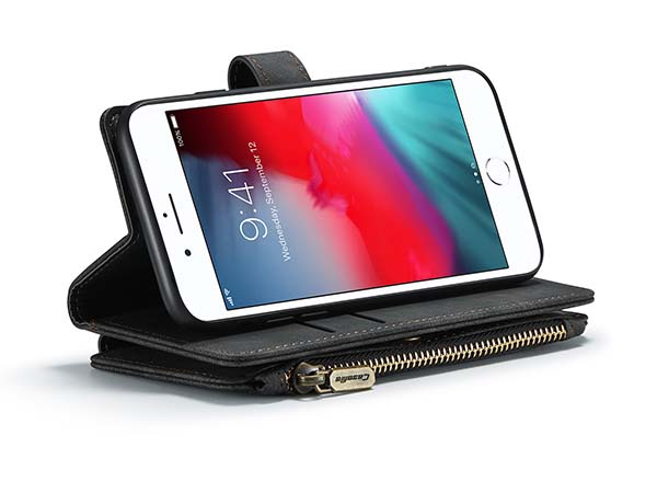 CaseMe Synthetic Leather Wallet Case with Zipper Pocket for iPhone 8/7 - Charcoal