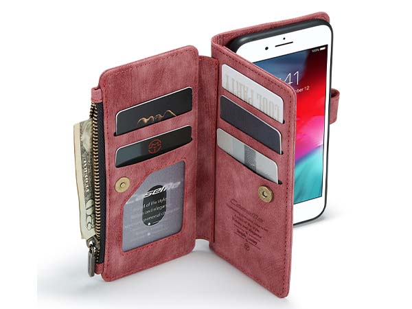 CaseMe Synthetic Leather Wallet Case with Zipper Pocket for iPhone 8/7 - Pink/Blush