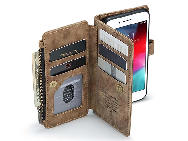 CaseMe Synthetic Leather Wallet Case with Zipper Pocket for iPhone 8/7 - Desert Taupe