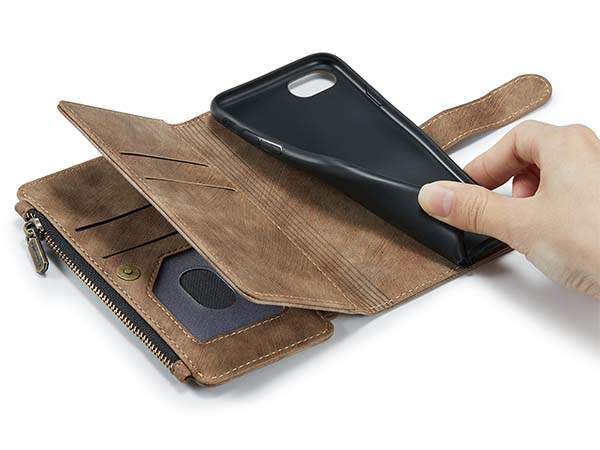 CaseMe Synthetic Leather Wallet Case with Zipper Pocket for iPhone 8/7 - Desert Taupe