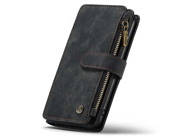 CaseMe Synthetic Leather Wallet Case with Zipper Pocket for iPhone SE 2 / SE 3 - Charcoal