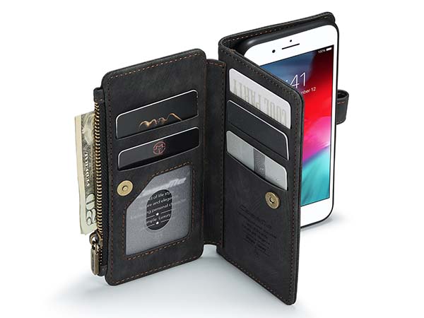CaseMe Synthetic Leather Wallet Case with Zipper Pocket for iPhone SE 2 / SE 3 - Charcoal