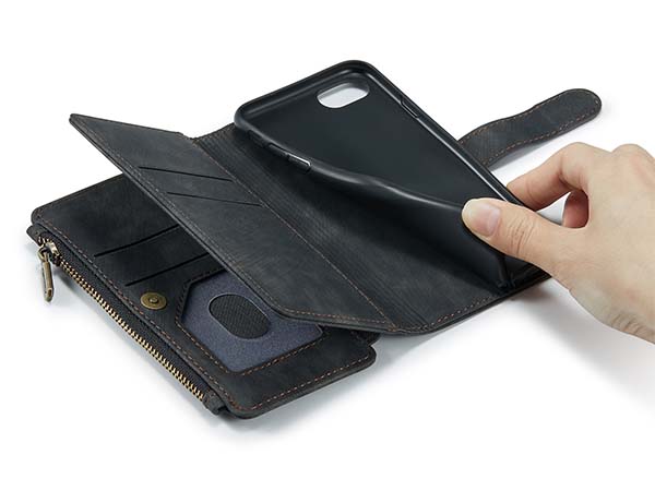 CaseMe Synthetic Leather Wallet Case with Zipper Pocket for iPhone SE 2 / SE 3 - Charcoal