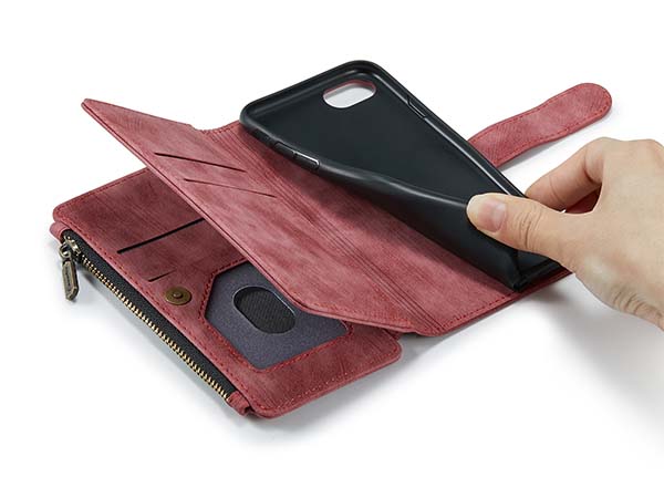 CaseMe Synthetic Leather Wallet Case with Zipper Pocket for iPhone SE 2 / SE 3 - Pink/Blush