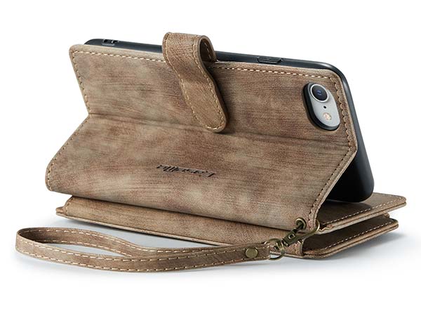 CaseMe Synthetic Leather Wallet Case with Zipper Pocket for iPhone SE 2 / SE 3 - Desert Taupe Leather Wallet Case