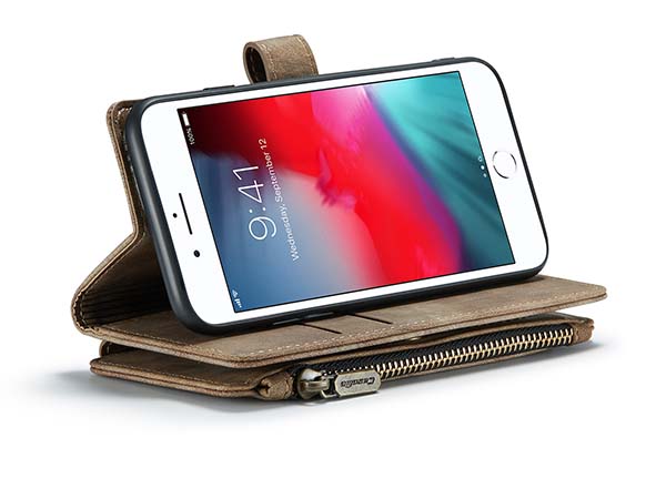 CaseMe Synthetic Leather Wallet Case with Zipper Pocket for iPhone SE 2 / SE 3 - Desert Taupe