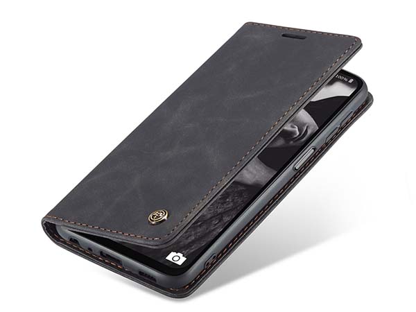 CaseMe Slim Synthetic Leather Wallet Case with Stand for Samsung Galaxy A13 4G - Charcoal Leather Wallet Case