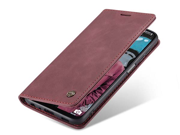 CaseMe Slim Synthetic Leather Wallet Case with Stand for Samsung Galaxy A13 4G - Burgundy Leather Wallet Case