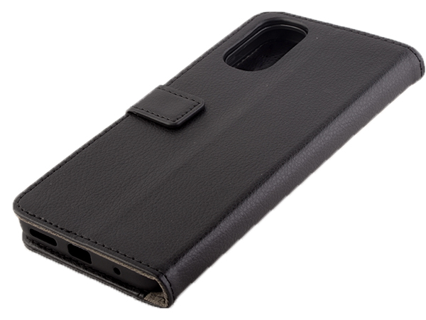 Synthetic Leather Wallet Case with Stand for Motorola Moto G22 - Black Leather Wallet Case