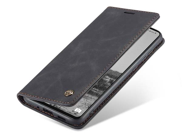 CaseMe Slim Synthetic Leather Wallet Case with Stand for Samsung Galaxy A73 5G - Charcoal Leather Wallet Case