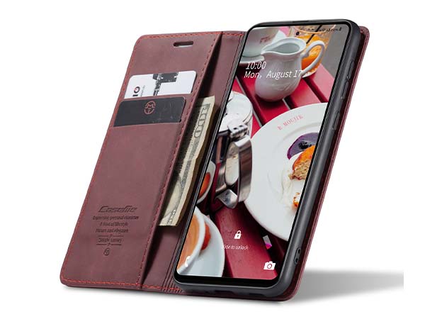 CaseMe Slim Synthetic Leather Wallet Case with Stand for Samsung Galaxy A73 5G - Burgundy