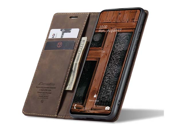 CaseMe Slim Synthetic Leather Wallet Case with Stand for Samsung Galaxy A73 5G - Chocolate
