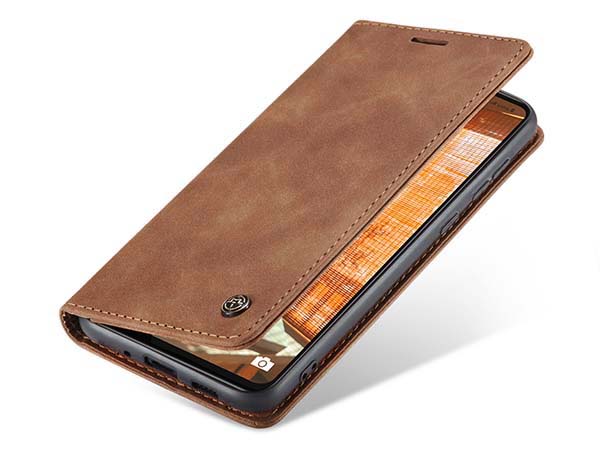 CaseMe Slim Synthetic Leather Wallet Case with Stand for Samsung Galaxy A73 5G - Tan Leather Wallet Case
