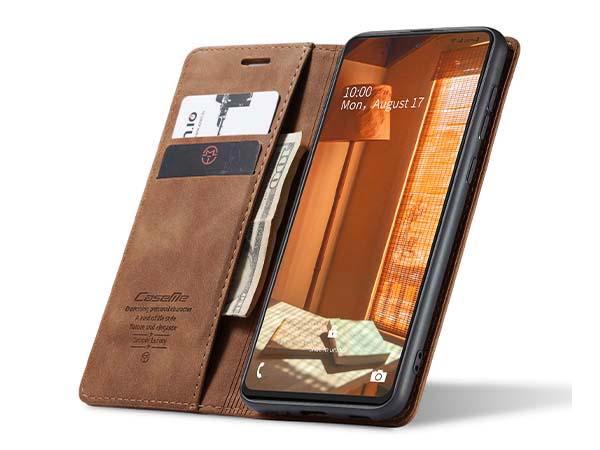 CaseMe Slim Synthetic Leather Wallet Case with Stand for Samsung Galaxy A73 5G - Tan