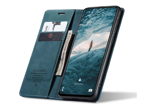 CaseMe Slim Synthetic Leather Wallet Case with Stand for Samsung Galaxy A73 5G - Teal