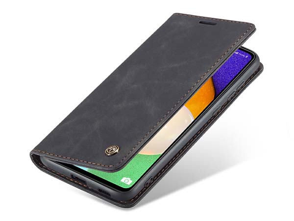 CaseMe Slim Synthetic Leather Wallet Case with Stand for Samsung Galaxy A53 5G - Charcoal Leather Wallet Case