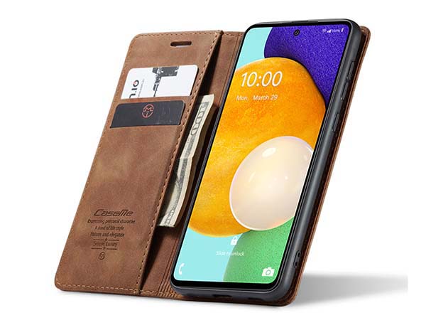 CaseMe Slim Synthetic Leather Wallet Case with Stand for Samsung Galaxy A53 5G - Tan