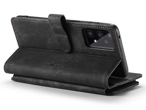 CaseMe Synthetic Leather Wallet Case with Zipper Pocket for Samsung Galaxy A33 - Charcoal Leather Wallet Case