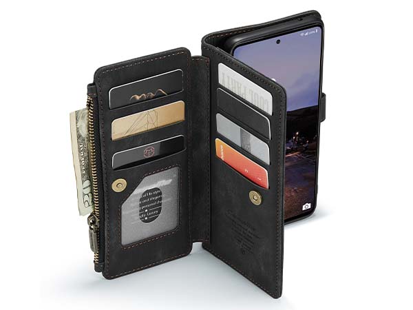 CaseMe Synthetic Leather Wallet Case with Zipper Pocket for Samsung Galaxy A33 - Charcoal