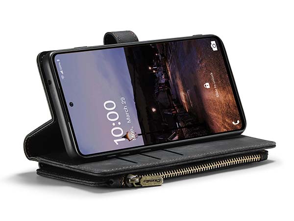 CaseMe Synthetic Leather Wallet Case with Zipper Pocket for Samsung Galaxy A33 - Charcoal