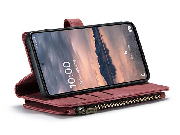 CaseMe Synthetic Leather Wallet Case with Zipper Pocket for Samsung Galaxy A33 - Blush