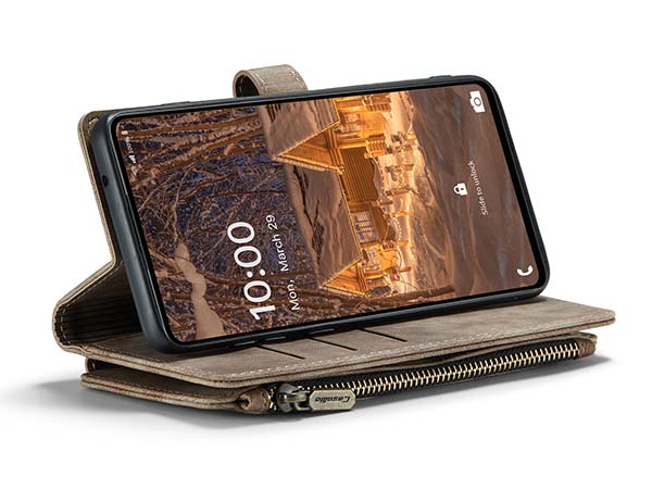CaseMe Synthetic Leather Wallet Case with Zipper Pocket for Samsung Galaxy A33 - Desert Taupe