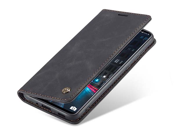 CaseMe Slim Synthetic Leather Wallet Case with Stand for Samsung Galaxy A33 - Charcoal Leather Wallet Case