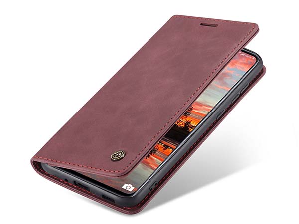 CaseMe Slim Synthetic Leather Wallet Case with Stand for Samsung Galaxy A33 - Burgundy Leather Wallet Case