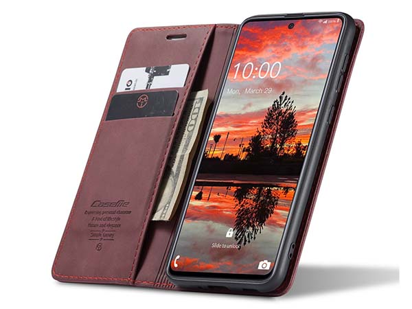 CaseMe Slim Synthetic Leather Wallet Case with Stand for Samsung Galaxy A33 - Burgundy