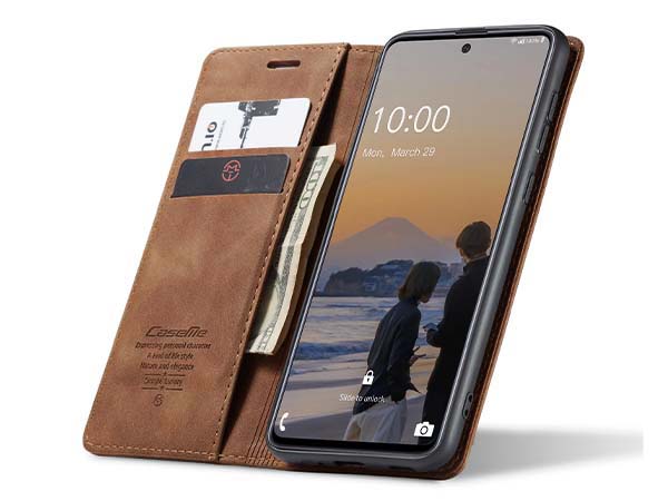 CaseMe Slim Synthetic Leather Wallet Case with Stand for Samsung Galaxy A33 - Tan