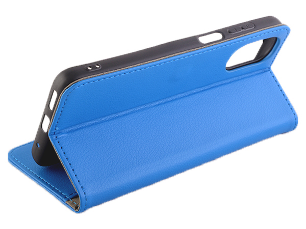 Synthetic Leather Wallet Case with Stand for Motorola Moto G22 - Blue