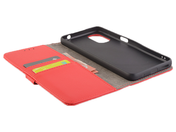 Synthetic Leather Wallet Case with Stand for Motorola Moto G22 - Red