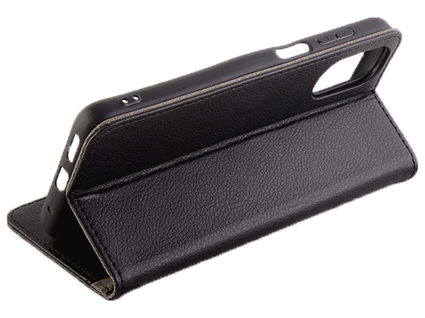 Synthetic Leather Wallet Case with Stand for Motorola Moto G22 - Black