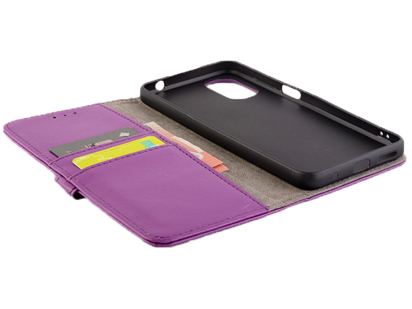 Synthetic Leather Wallet Case with Stand for Motorola Moto G22 - Purple