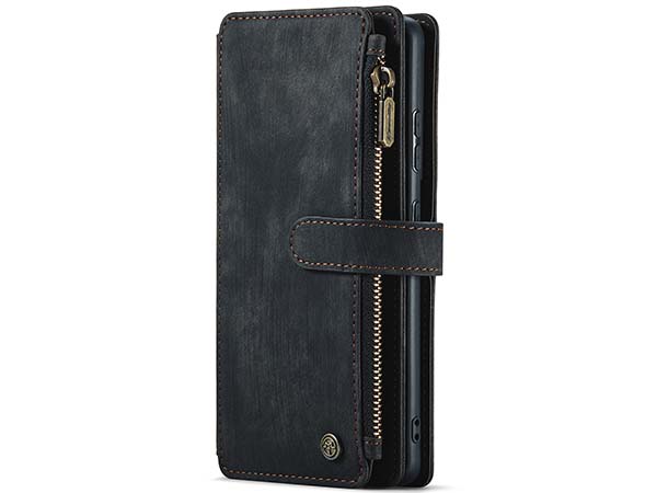 CaseMe Synthetic Leather Wallet Case with Zipper Pocket for Samsung Galaxy S22 Plus - Charcoal