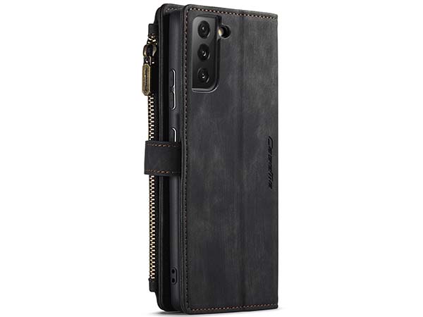 CaseMe Synthetic Leather Wallet Case with Zipper Pocket for Samsung Galaxy S22 Plus - Charcoal