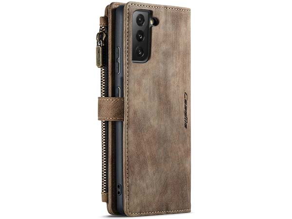 CaseMe Synthetic Leather Wallet Case with Zipper Pocket for Samsung Galaxy S22 Plus - Desert Taupe