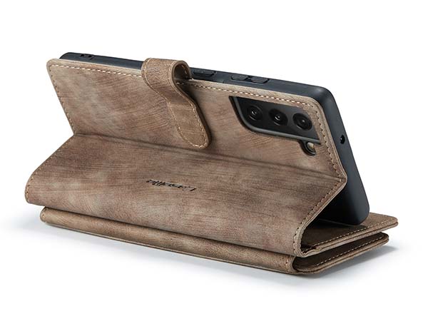 CaseMe Synthetic Leather Wallet Case with Zipper Pocket for Samsung Galaxy S22 Plus - Desert Taupe