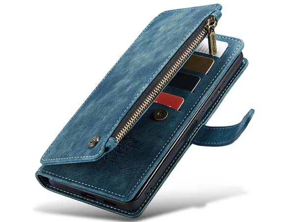 CaseMe Synthetic Leather Wallet Case with Zipper Pocket for Samsung Galaxy S22 Plus - Teal Leather Wallet Case