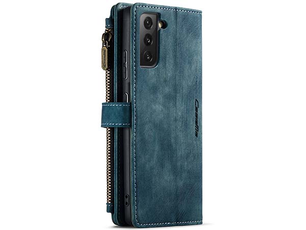 CaseMe Synthetic Leather Wallet Case with Zipper Pocket for Samsung Galaxy S22 Plus - Teal