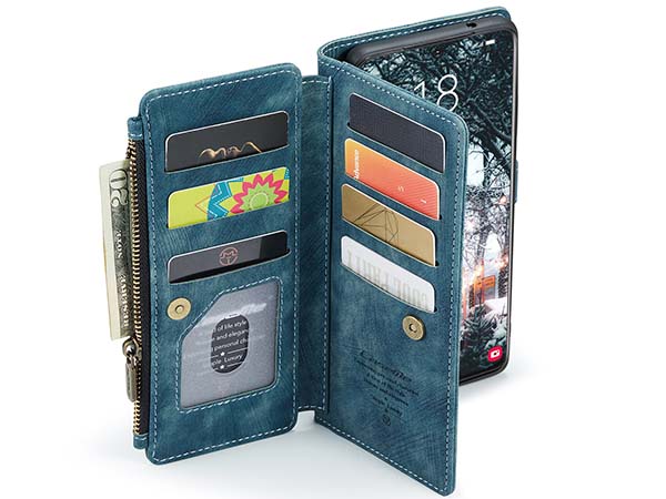 CaseMe Synthetic Leather Wallet Case with Zipper Pocket for Samsung Galaxy S22 Plus - Teal