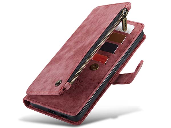 CaseMe Synthetic Leather Wallet Case with Zipper Pocket for Samsung Galaxy S22 Plus - Blush Leather Wallet Case