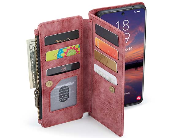 CaseMe Synthetic Leather Wallet Case with Zipper Pocket for Samsung Galaxy S22 Plus - Blush