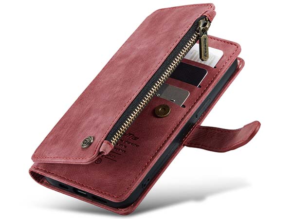 CaseMe Synthetic Leather Wallet Case with Zipper Pocket for iPhone 13 - Blush Leather Wallet Case