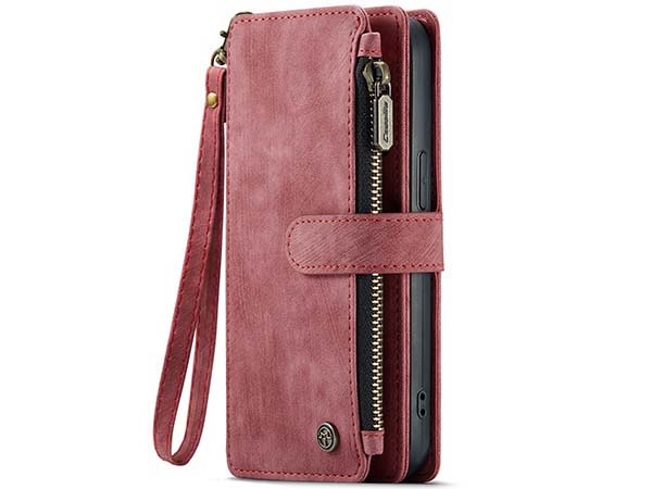CaseMe Synthetic Leather Wallet Case with Zipper Pocket for iPhone 13 - Blush
