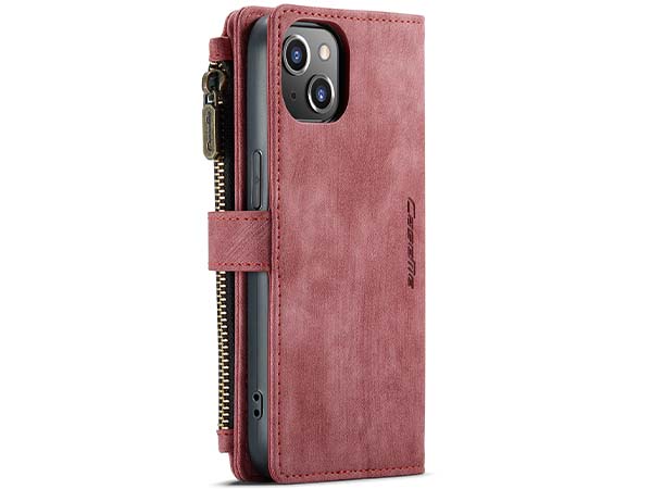CaseMe Synthetic Leather Wallet Case with Zipper Pocket for iPhone 13 - Blush