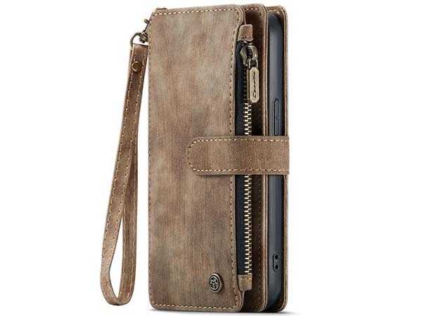 CaseMe Synthetic Leather Wallet Case with Zipper Pocket for iPhone 13 - Desert Taupe