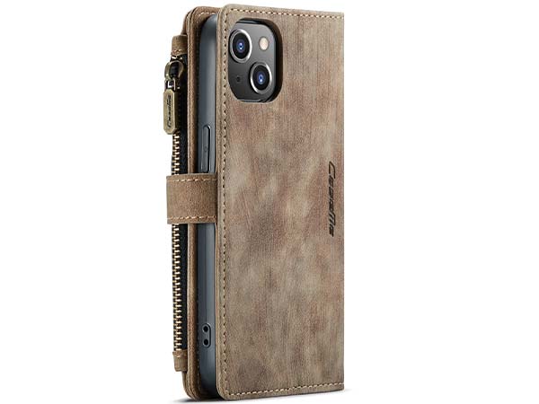 CaseMe Synthetic Leather Wallet Case with Zipper Pocket for iPhone 13 - Desert Taupe